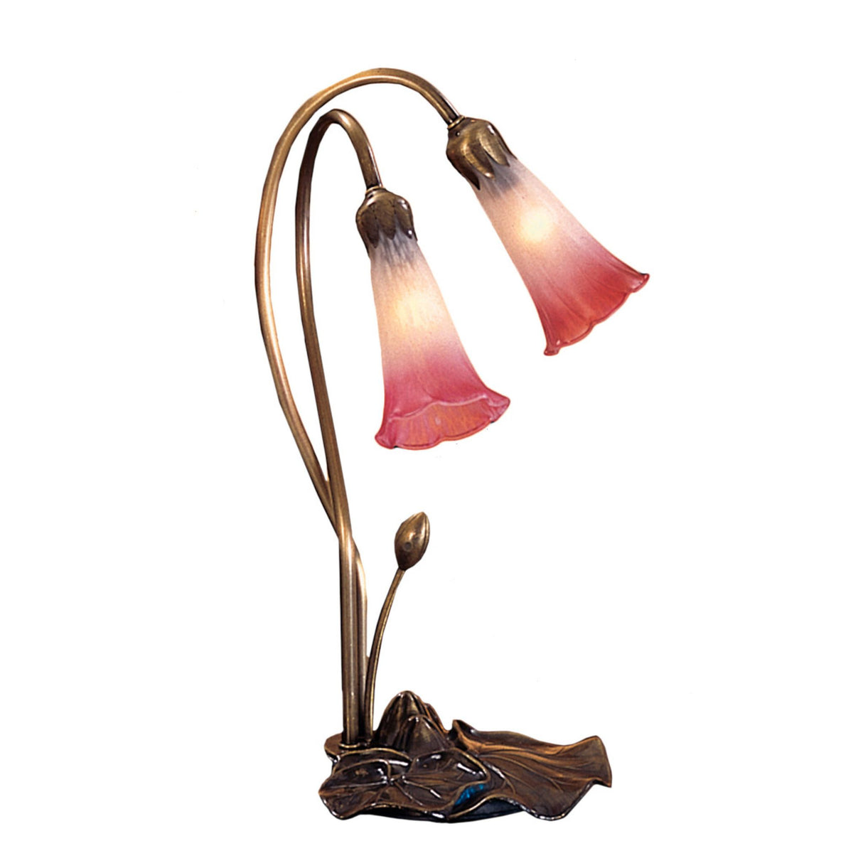 Pink/White Pond Lily 2-light accent lamp with softly mottled shades.
