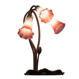 side angle view of pink/white pond lily accent lamp highlighting its artistic design.