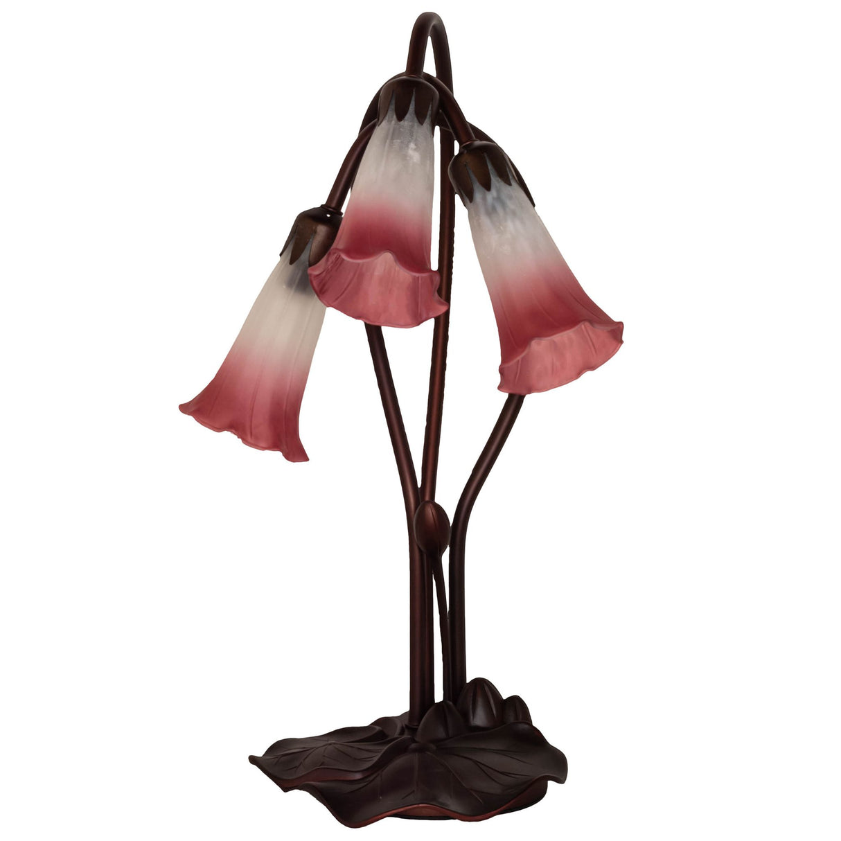 unlit view of pink/white pond lily accent lamp showcasing delicate craftsmanship and fine details.