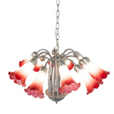 Top-down view of chandelier displaying circular arm layout and shade positioning.