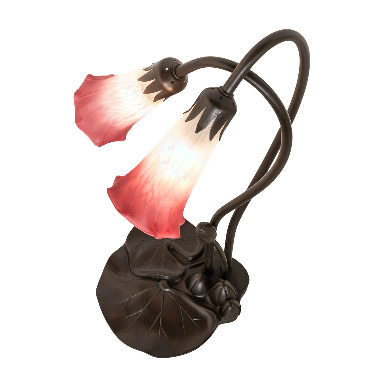 Top view of the Pink/White Tiffany Pond Lily accent lamp highlighting its shade placement.
