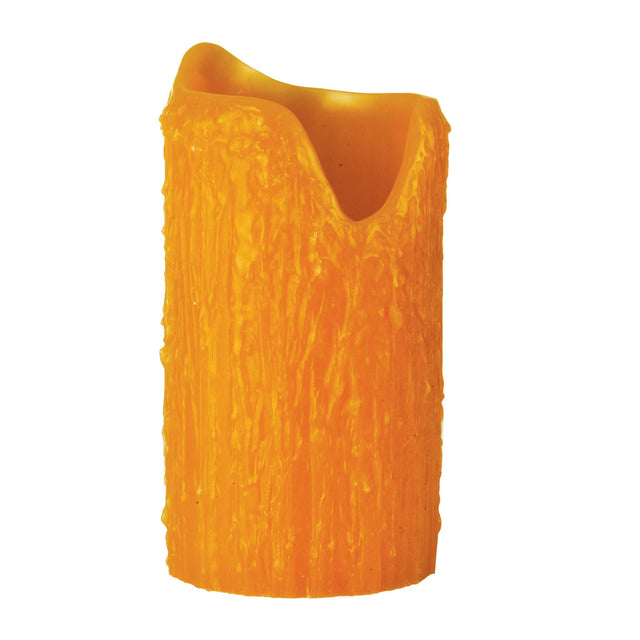 Honey amber poly resin candle cover with uneven top design.