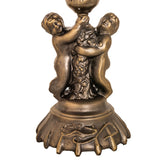 Close-up of the ornate base with twin cherubs on the Pond Lily Twin Cherub Accent Lamp.