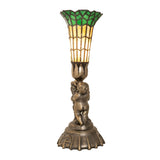 Side profile of the Pond Lily Twin Cherub Accent Lamp with elegant craftsmanship.