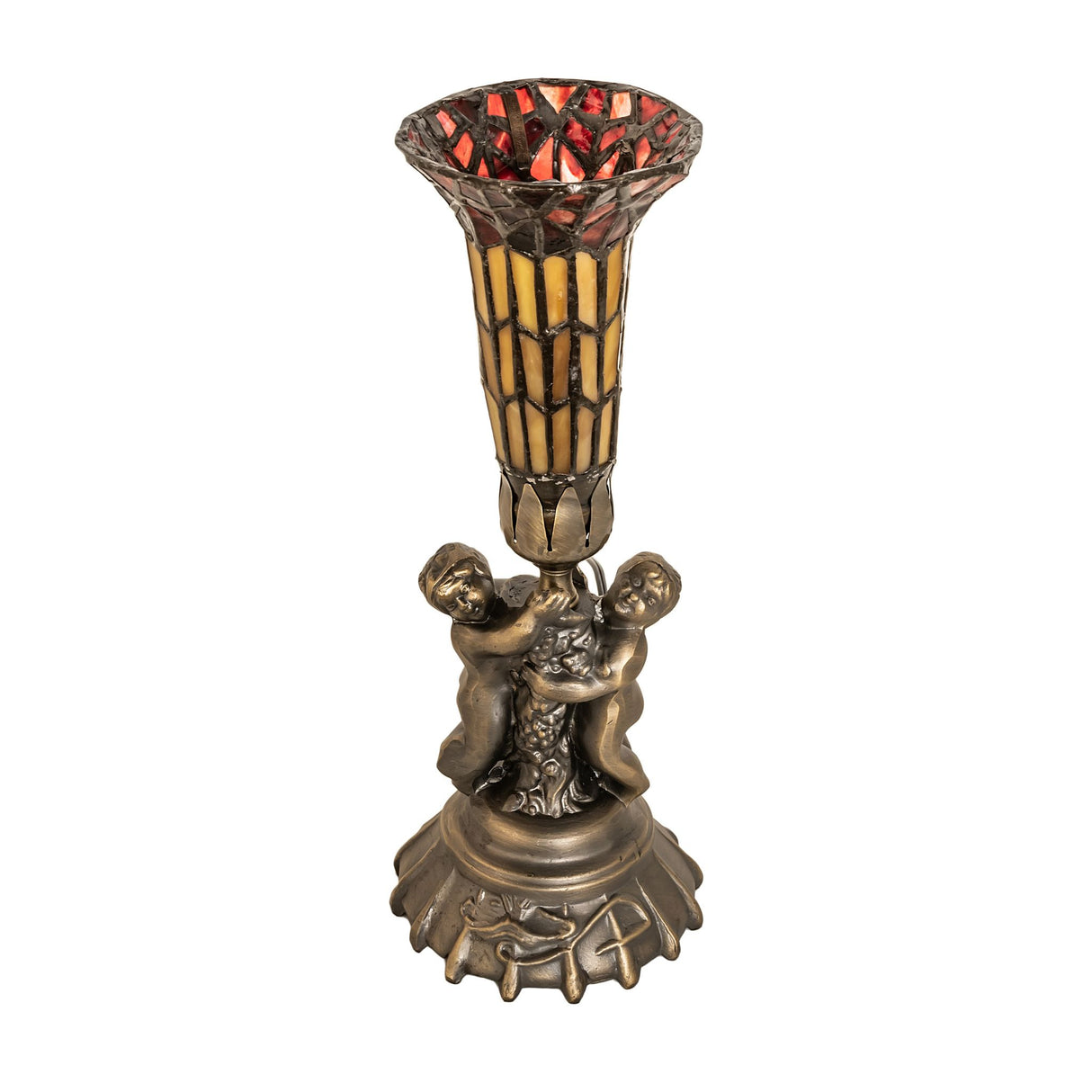 Unlit view of the Pond Lily Twin Cherub accent lamp showcasing detailed cherub base.