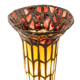 Close-up of the stained glass shade on the Pond Lily Twin Cherub lamp with vibrant details.