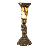 Side view of the Pond Lily Twin Cherub lamp highlighting its elegant cherub base.
