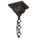 Close-up of chandelier canopy and chain in craftsman brown finish.