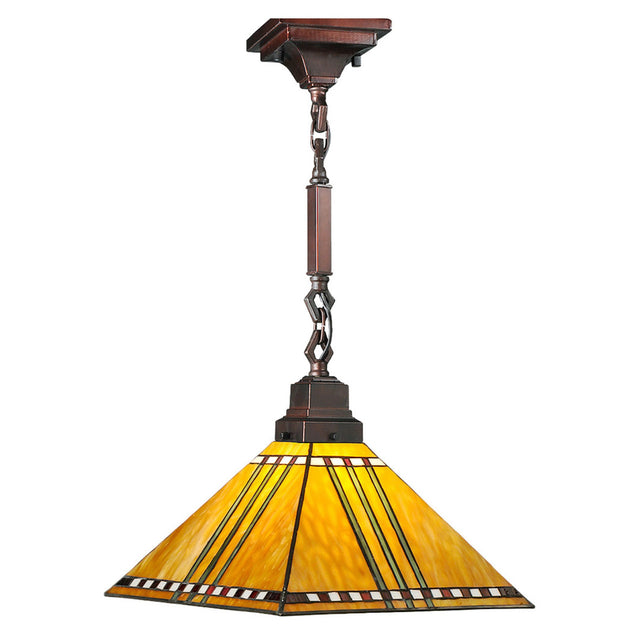 13" Square Prairie Corn Pendant with stained glass and Mahogany Bronze hardware.