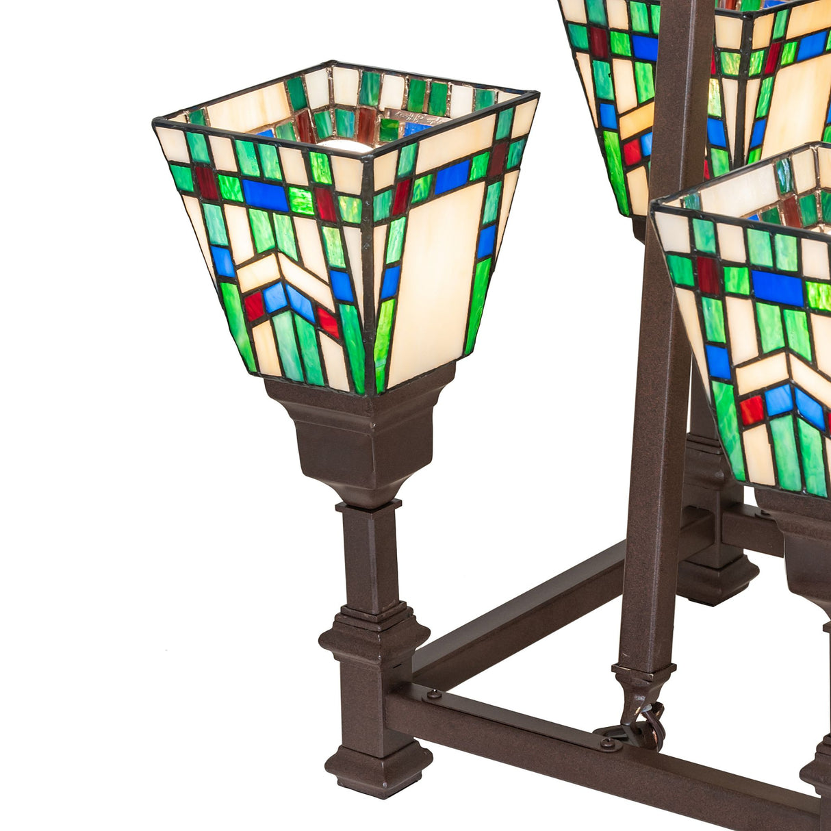 Closeup view of Prairie Wheat chandelier frame and shade holder construction.