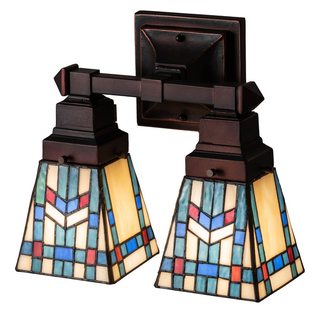 Front view of 12" wide Prairie Wheat 2 Light Wall Sconce with Mahogany Bronze finish.