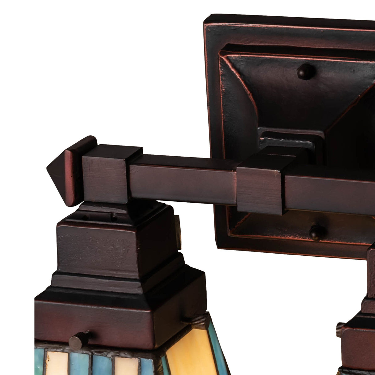 Close-up of the mounting detail on the Prairie Wheat Wall Sconce with a Mahogany Bronze finish.