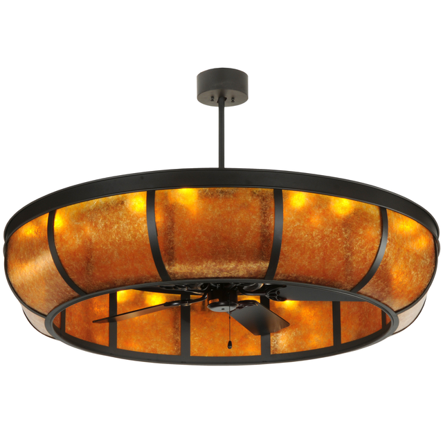 Angle view of lit Prime Dome Chandel-Air ceiling fan light.