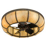 Bottom angle lit view highlighting fan blades and glowing bronze frame.