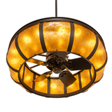 Bottom angle view revealing integrated fan blades and inner lighting ring.