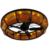 Bottom angle view of illuminated Prime Dome Chandel-Air with fan blades.