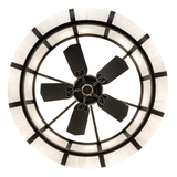 Close-up of fan blades and light detail inside the dome.