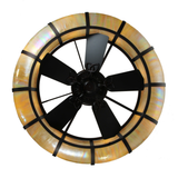 Bottom lit view highlighting integrated fan and radiant Botticino glass.