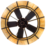 Bottom lit view displaying symmetrical fan and circular light diffusion.