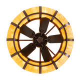 Bottom view of Prime Dome chandelier fan with six-blade design and warm illumination.