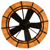 Bottom lit view highlighting fan blades and glowing amber diffuser.
