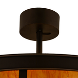 Closeup of ceiling canopy and downrod in mahogany bronze finish.
