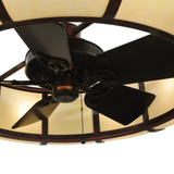 Angled close-up showing bronze fan and light diffuser of Prime Dome Chandel-Air.