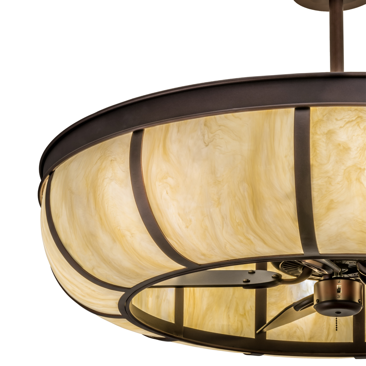 Close-up lit view showcasing marbled Idalight panels and fan detail.
