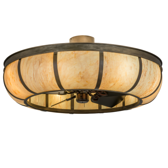 Front angle lit view of Prime Dome Chandel-Air glowing with warm Travertine Idalight.