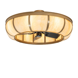 Front view of Prime Dome chandelier fan with gold metallic finish.