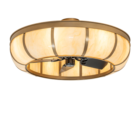 Front view of Prime Dome chandelier fan with gold metallic finish.