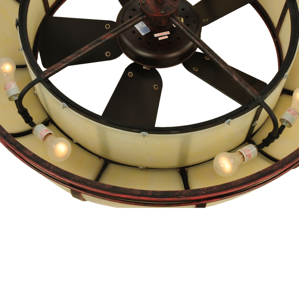 Interior view of Prime Dome Chandel-Air showing fan and light sockets.