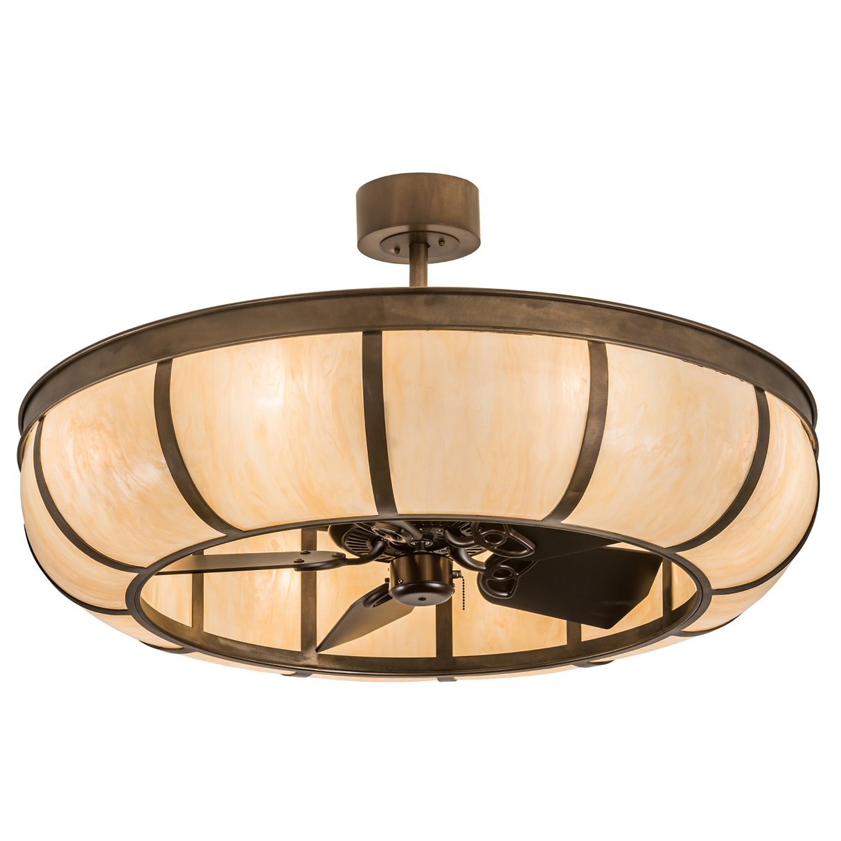 Angled lit view of Prime Dome Chandel-Air with glowing Sahara Taupe Idalight shade.