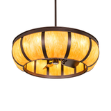 Prime Dome chandelier fan with glowing amber Idalight shade and bronze finish.