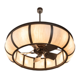 Bottom angle of lit Prime Dome Chandel-Air showing integrated fan design.