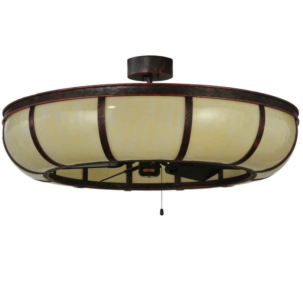 Slight angled front view of Prime Dome Chandel-Air illuminated.