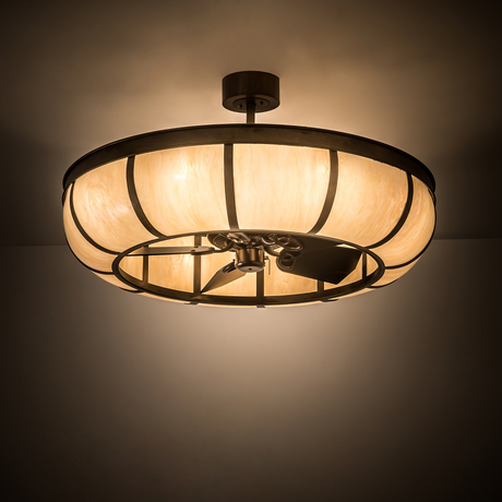 Warmly illuminated Prime Dome Chandel-Air lighting a softly lit interior.