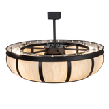 Overhead lit angle showing fan integration and circular light pattern.