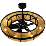 Top lit view displaying open fan frame with interior bulbs illuminated.