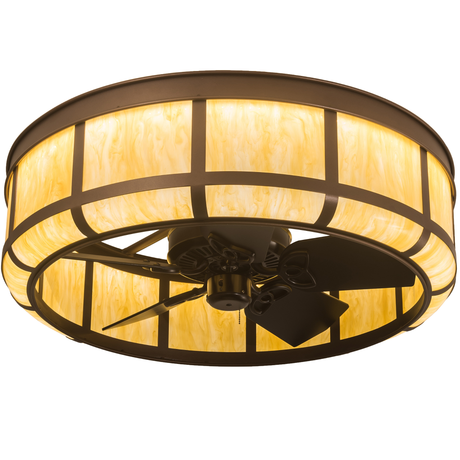 Lit angled view of Prime Lanesboro Chandel-Air with glowing Botticino Idalight.