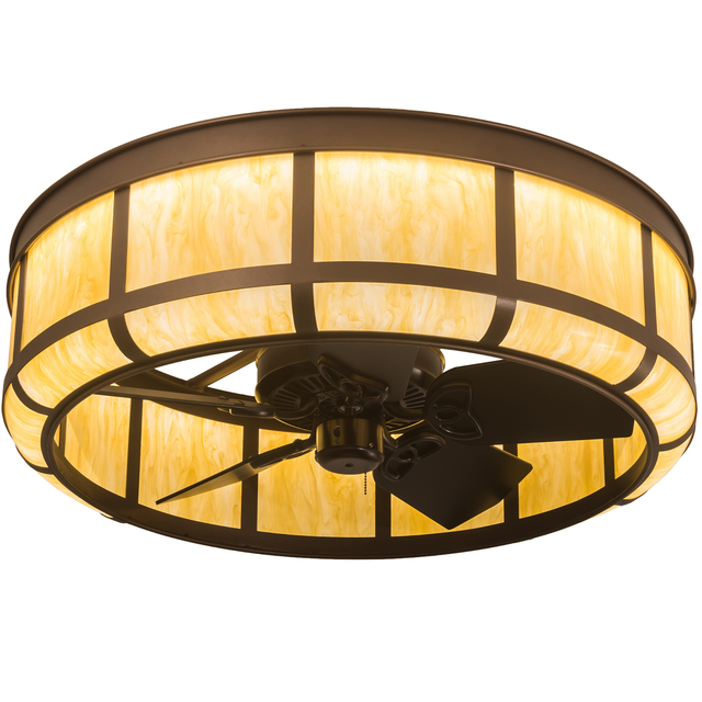 Lit angled view of Prime Lanesboro Chandel-Air with glowing Botticino Idalight.
