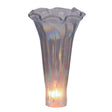Lit view of Purple iridescent pond lily glass shade lit to show glow.