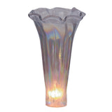 Lit view of Purple iridescent pond lily glass shade lit to show glow.
