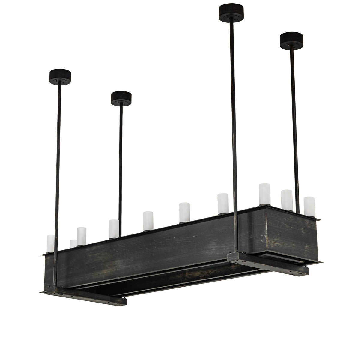 Unlit studio product view of the Quadrato 16 Light oblong chandelier.