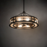 Quiet Pond chandelier fan lighting up a serene modern interior.
