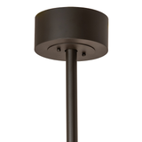 Bronze ceiling canopy and downrod detail in smooth metallic finish.