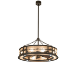 Full hanging chandelier fan showing entire structure and canopy mount.