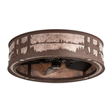 Unlit angled view showing silver mica diffuser and woodland cutouts.