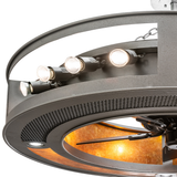 Close-up showing multiple spotlights and metal grill edge of fixture.