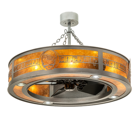Lit front view of RBQ Chandel-Air with glowing amber mica diffuser.